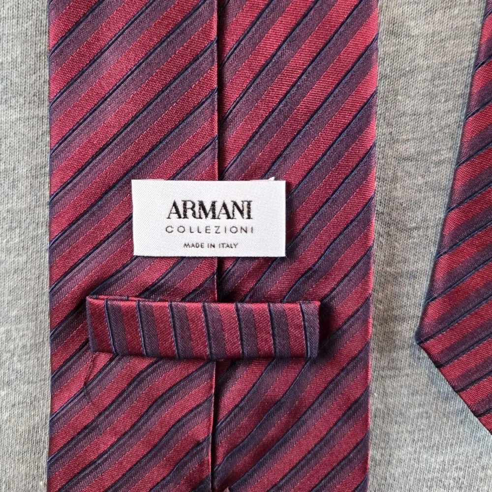 Armani Collezioni Tie Mens OS Burgundy Navy‎ Blue Silk Diagonal Striped Italy